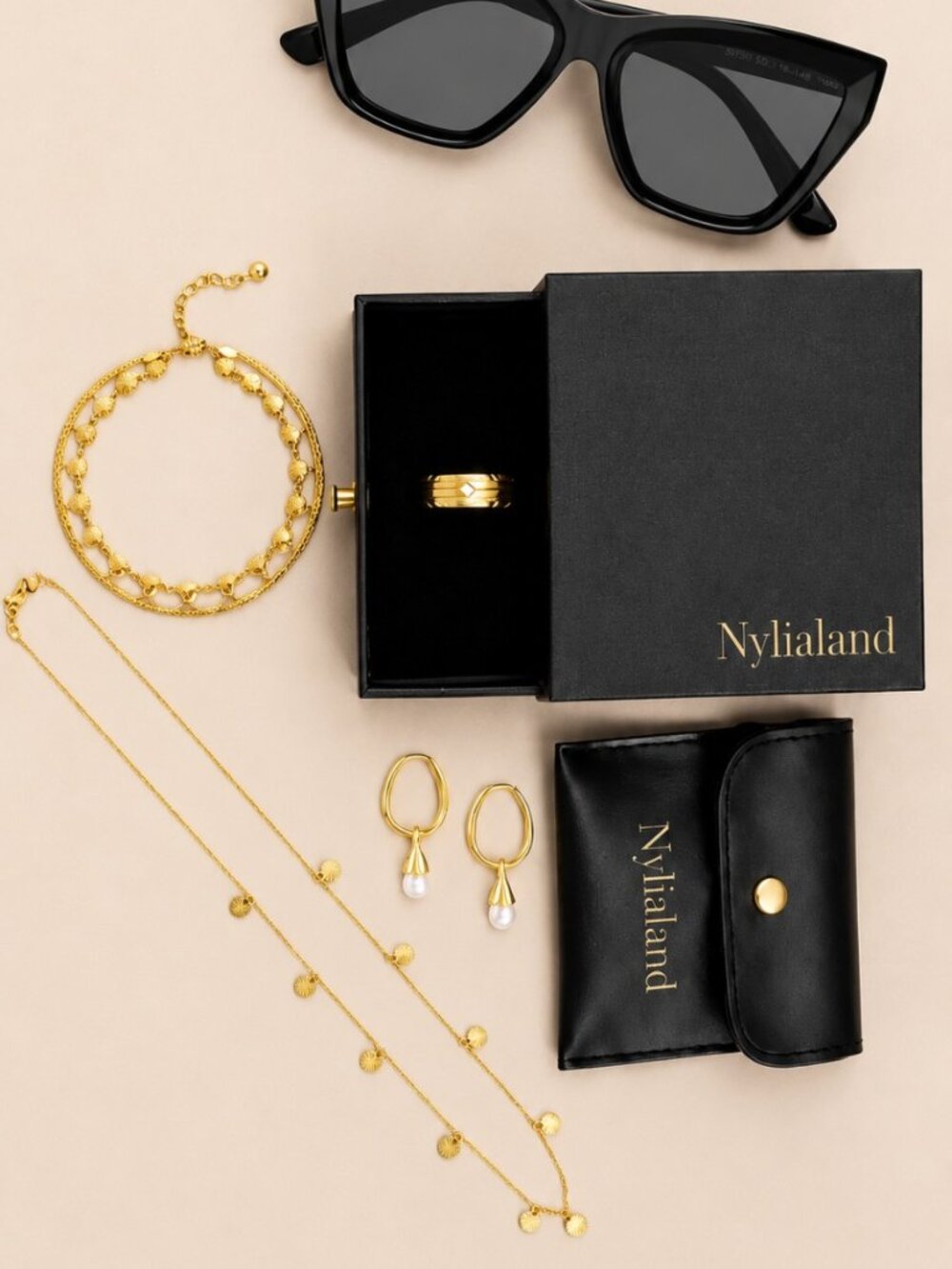 Nylialand Gold Jewelry & MK Sunglasses Bundle
